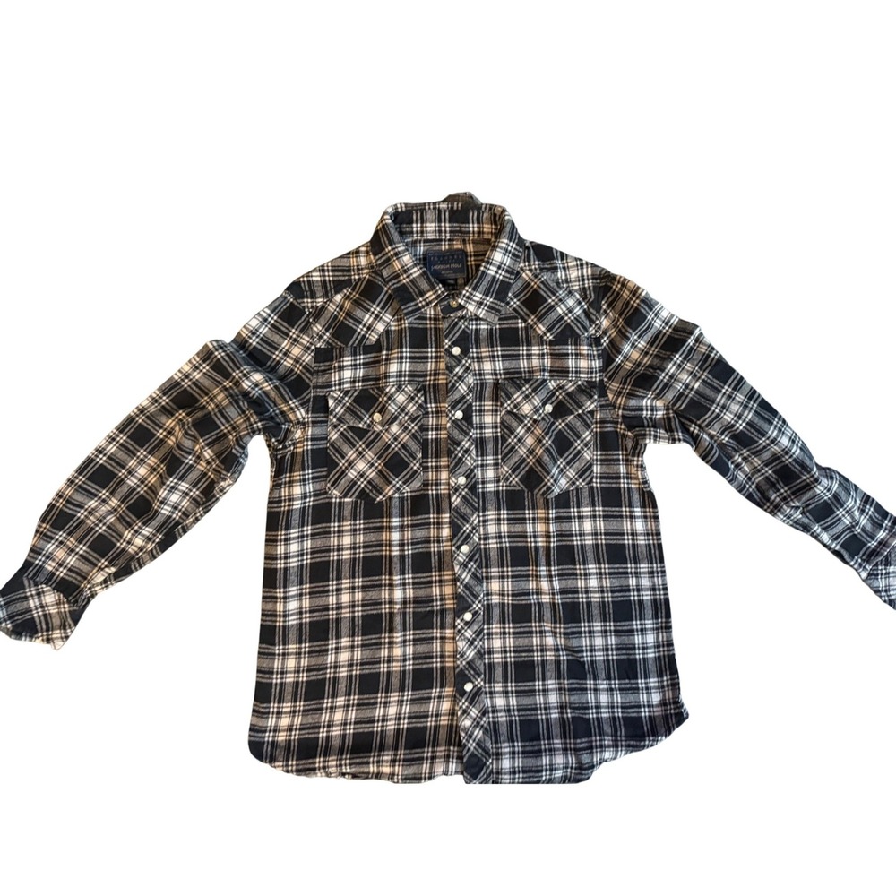Jackson Hole Mens Flannel Shirt‎ Black White Plaid Western Snap Front Cotton L